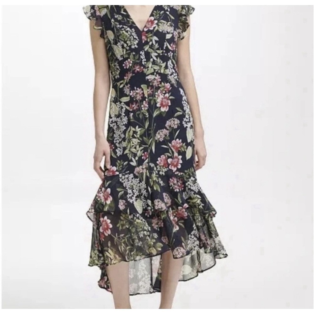 Tommy Hilfiger Size 18 Floral Print Empire Waist Ruffle Maxi Dress High/Low Tall